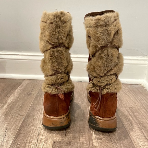 Dansko Fyodora Tribal Western Brown Suede Mid Calf Faux Fur Boots - Picture 3 of 12